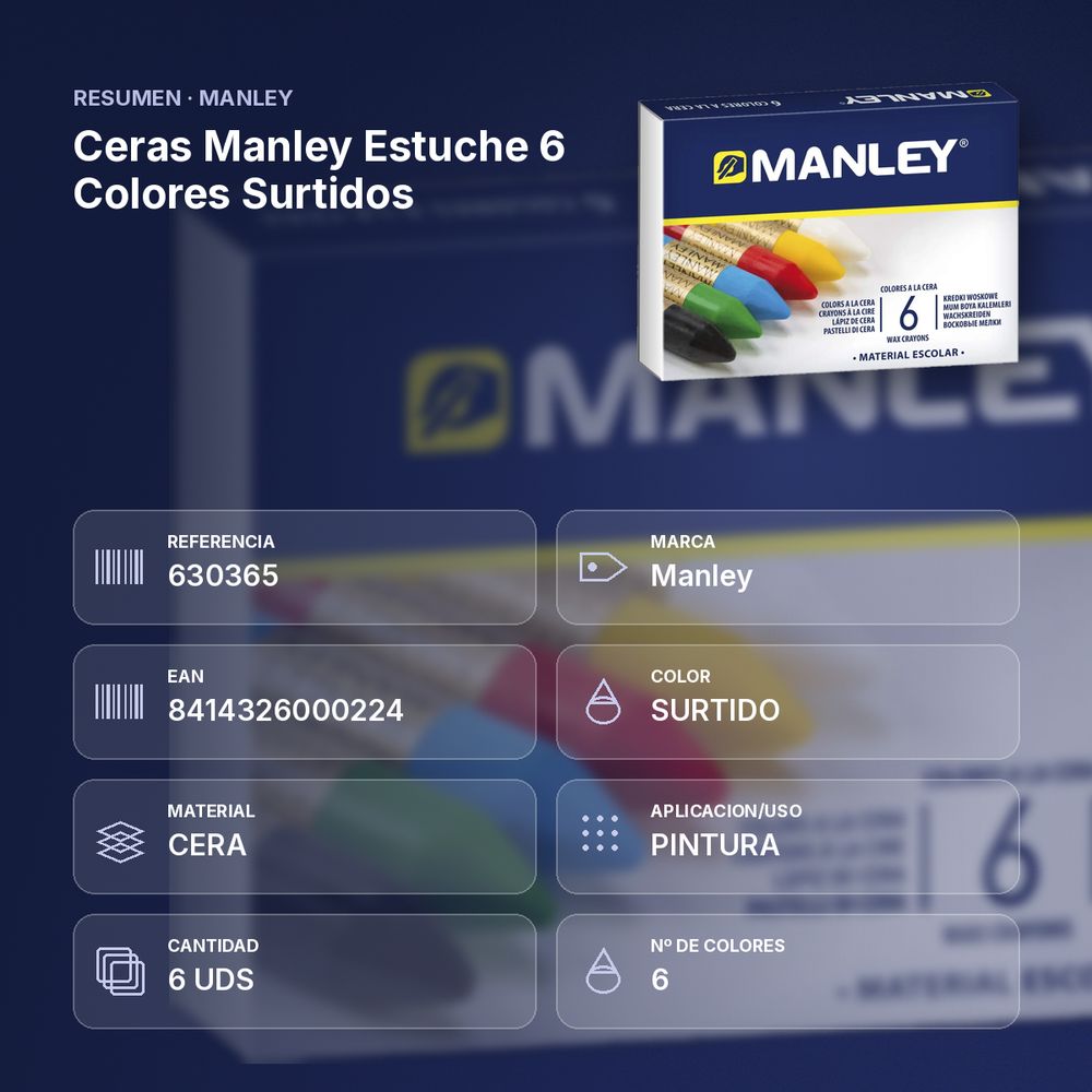 CERAS MANLEY ESTUCHE 6 COLORES SURTIDOS  - resumen de atributos