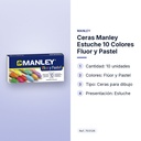 CERAS MANLEY ESTUCHE 10 COLORES FLUOR Y PASTEL - características principales