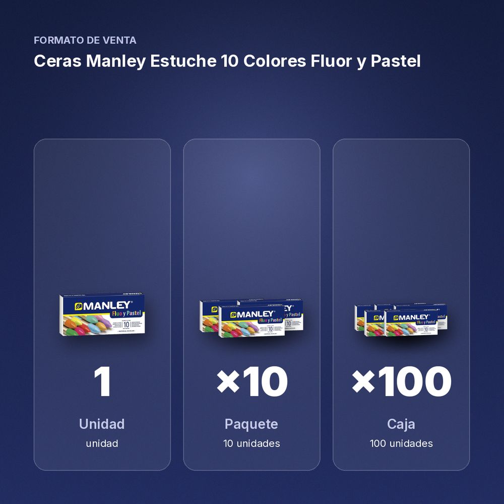 CERAS MANLEY ESTUCHE 10 COLORES FLUOR Y PASTEL - formato de venta: paquete de 10, caja de 100