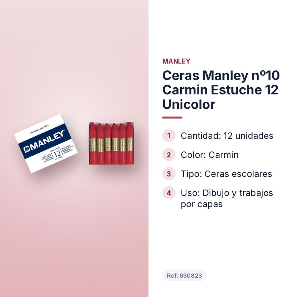 CERAS MANLEY Nº10 CARMIN ESTUCHE 12 UNICOLOR - características principales