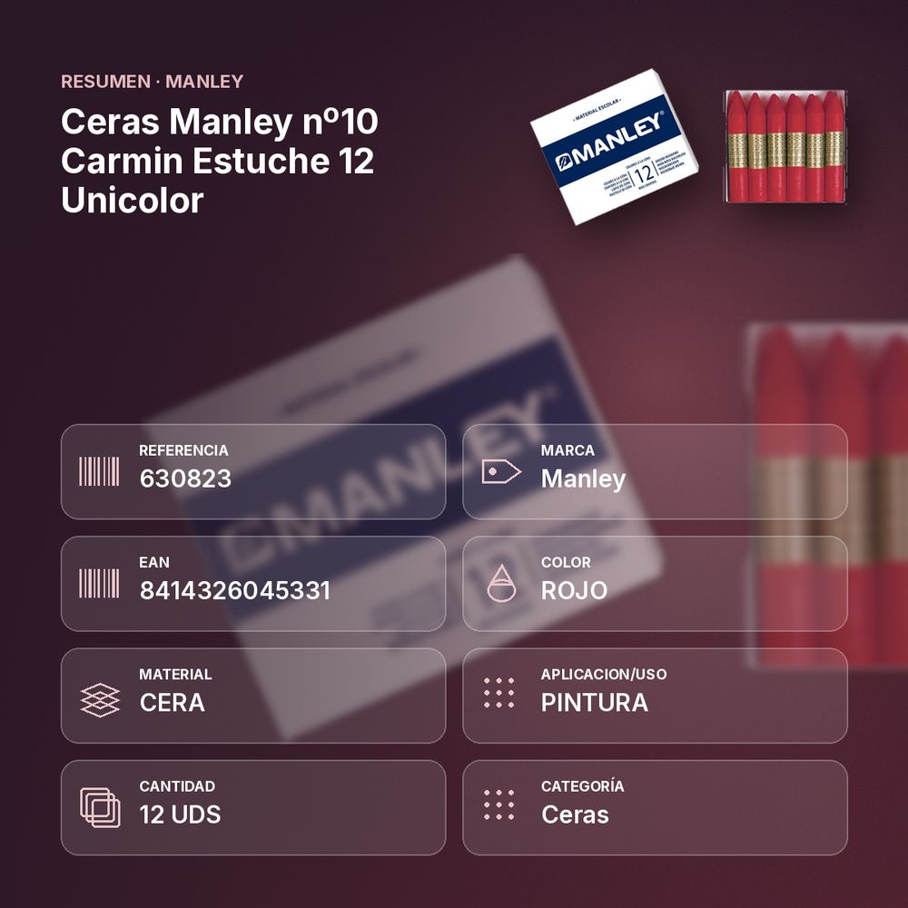 CERAS MANLEY Nº10 CARMIN ESTUCHE 12 UNICOLOR - resumen de atributos