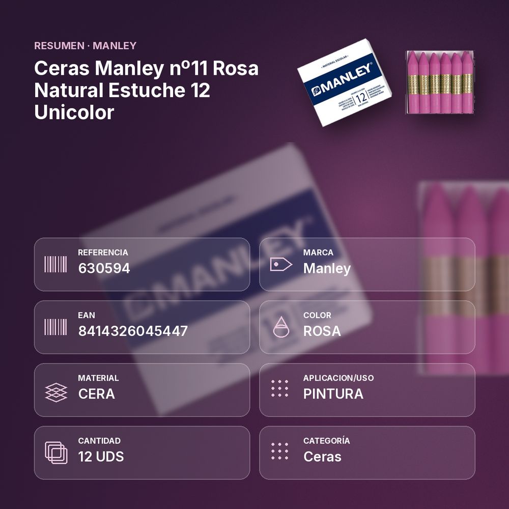 CERAS MANLEY Nº11 ROSA NATURAL ESTUCHE 12 UNICOLOR - resumen de atributos