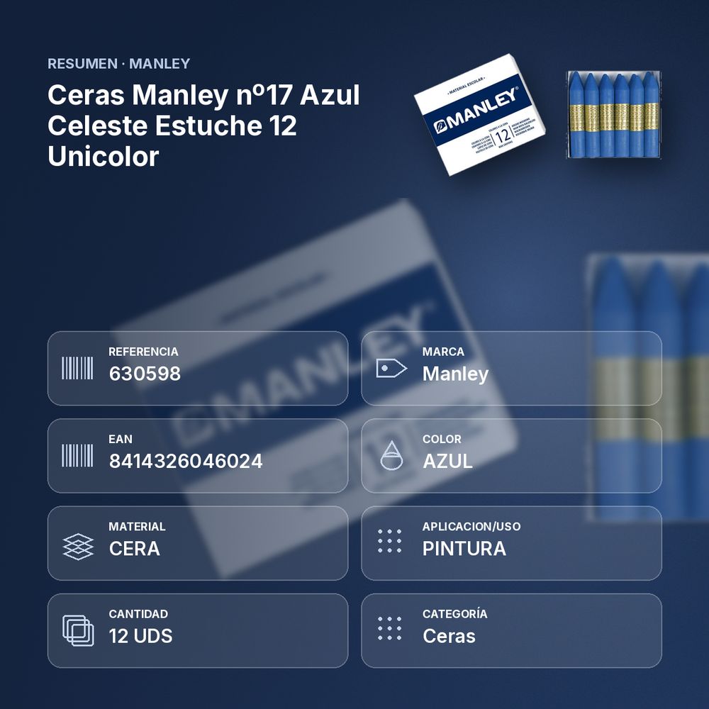 CERAS MANLEY Nº17 AZUL CELESTE ESTUCHE 12 UNICOLOR - resumen de atributos