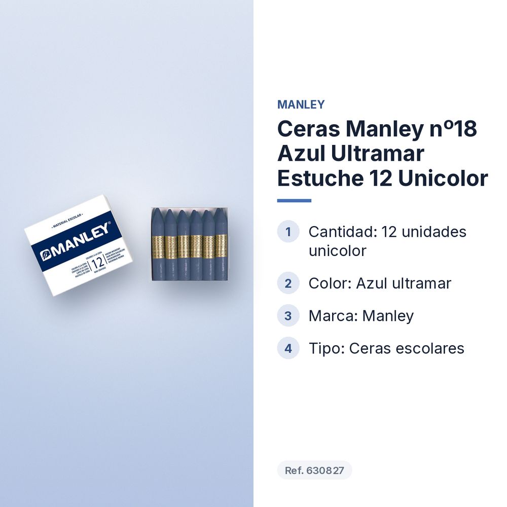 CERAS MANLEY Nº18 AZUL ULTRAMAR ESTUCHE 12 UNICOLOR - características principales