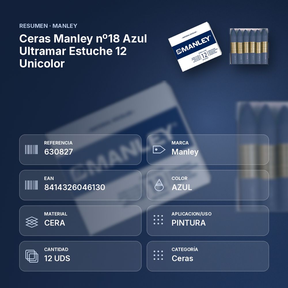 CERAS MANLEY Nº18 AZUL ULTRAMAR ESTUCHE 12 UNICOLOR - resumen de atributos