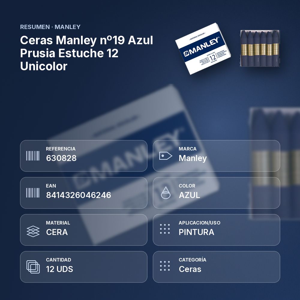 CERAS MANLEY Nº19 AZUL PRUSIA ESTUCHE 12 UNICOLOR - resumen de atributos