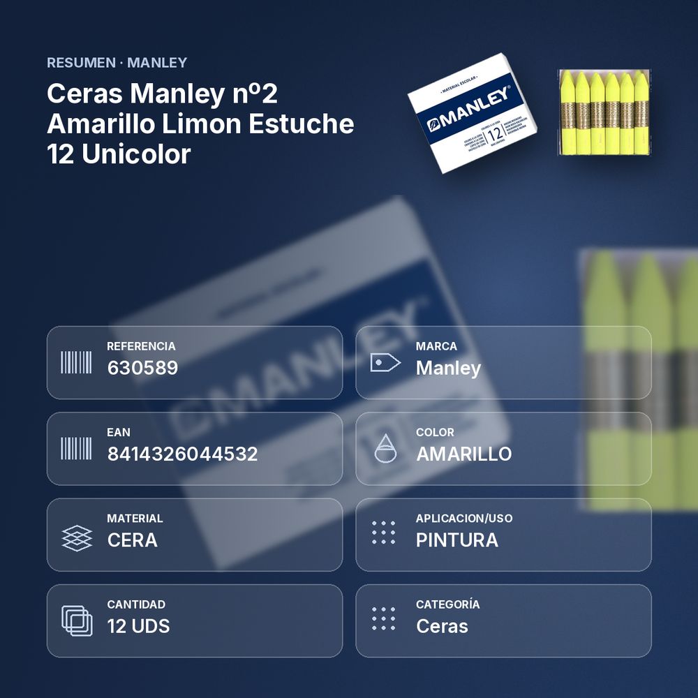 CERAS MANLEY Nº2 AMARILLO LIMON ESTUCHE 12 UNICOLOR - resumen de atributos