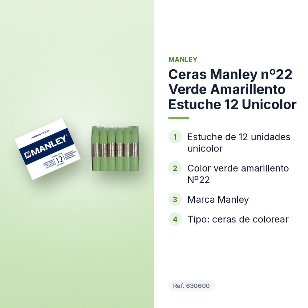 CERAS MANLEY Nº22 VERDE AMARILLENTO ESTUCHE 12 UNICOLOR - características principales