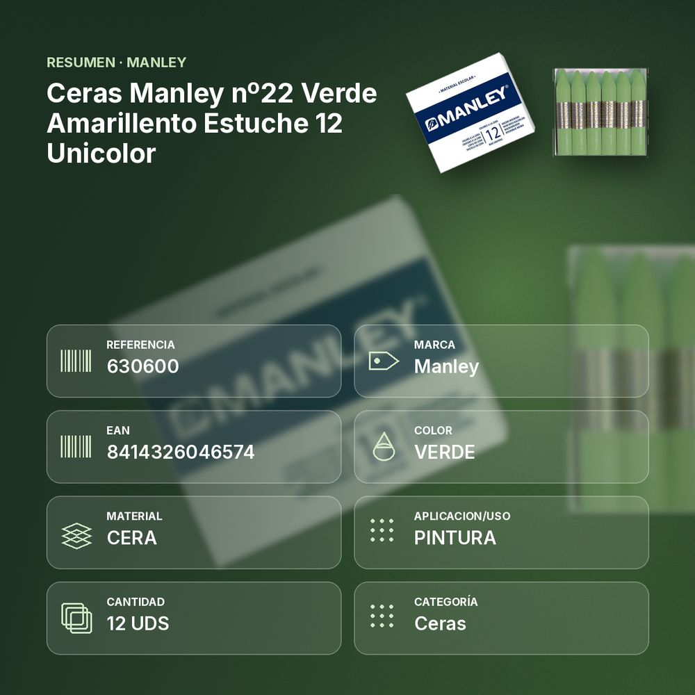 CERAS MANLEY Nº22 VERDE AMARILLENTO ESTUCHE 12 UNICOLOR - resumen de atributos