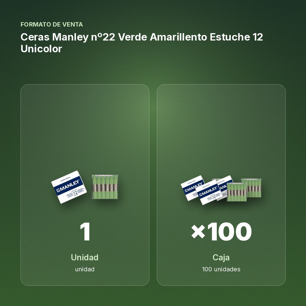 CERAS MANLEY Nº22 VERDE AMARILLENTO ESTUCHE 12 UNICOLOR - formato de venta: caja de 100