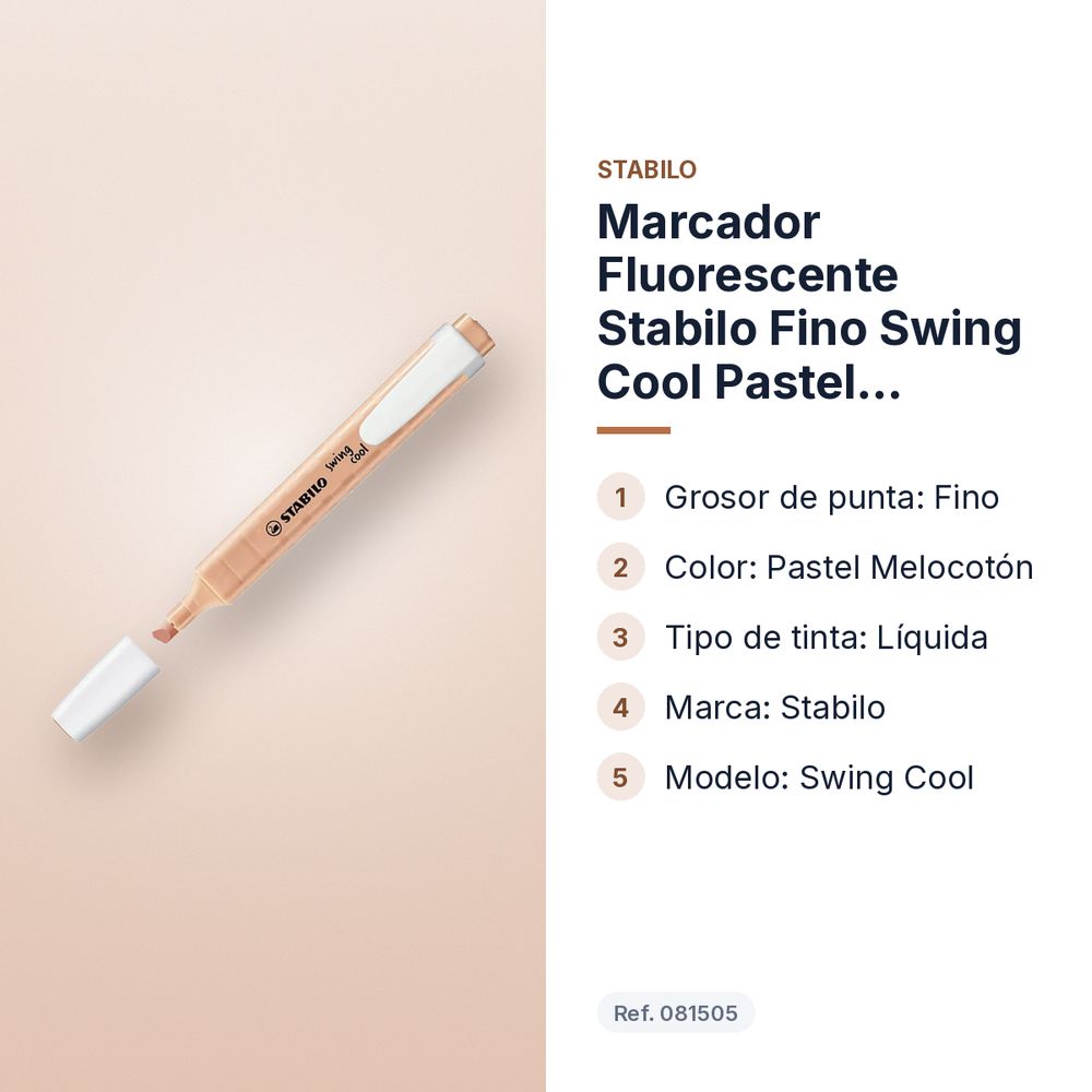 MARCADOR FLUORESCENTE STABILO FINO SWING COOL PASTEL MELOCOTON - características principales