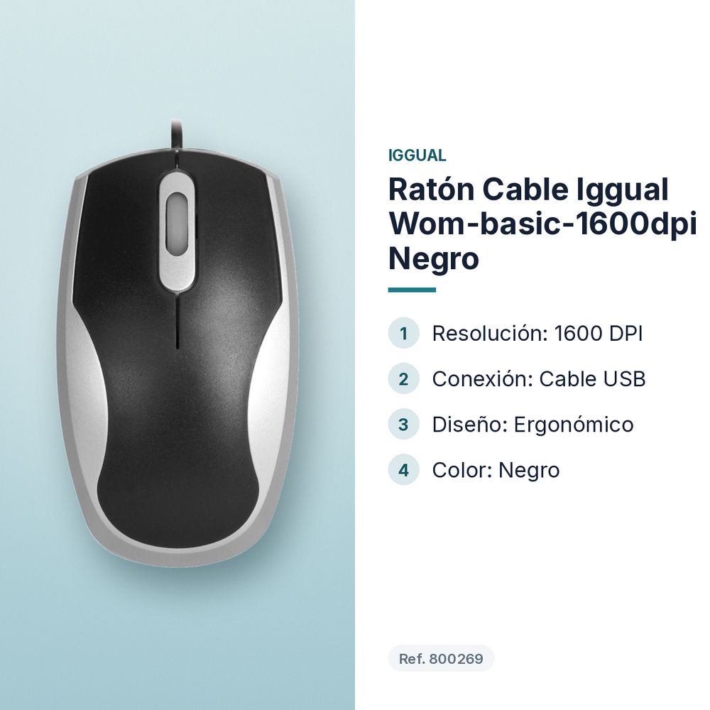 RATÓN CABLE IGGUAL WOM-BASIC-1600DPI NEGRO - características principales