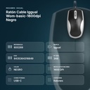 RATÓN CABLE IGGUAL WOM-BASIC-1600DPI NEGRO - resumen de atributos