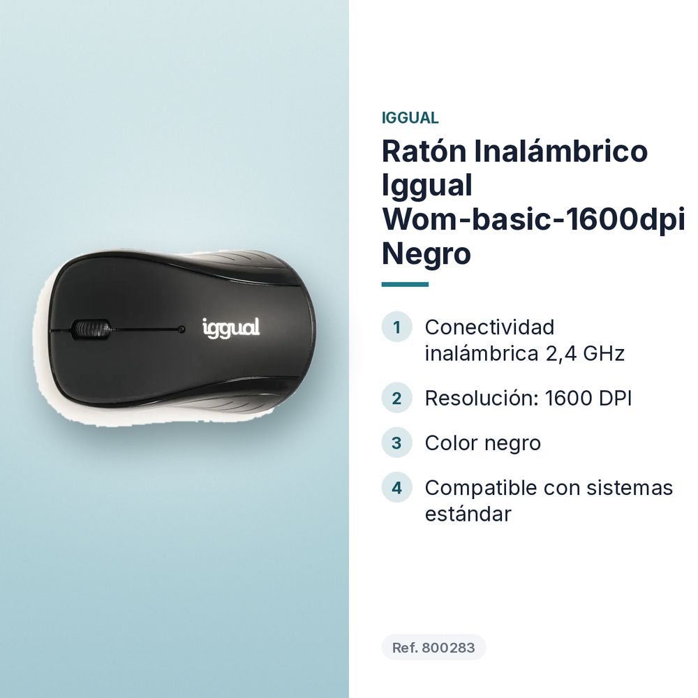 RATÓN INALÁMBRICO IGGUAL WOM-BASIC-1600DPI NEGRO - características principales
