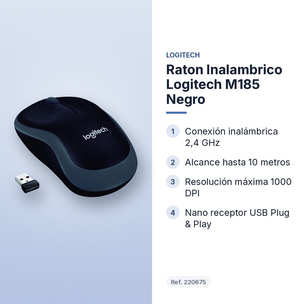 RATON INALAMBRICO LOGITECH M185 NEGRO - características principales