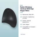 RATÓN WIRELESS VERTICAL 1600 DPI NEGRO NILOX - características principales