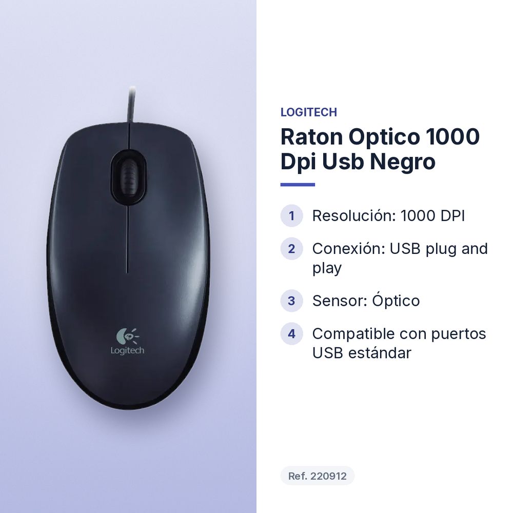 RATON OPTICO 1000 DPI USB NEGRO - características principales