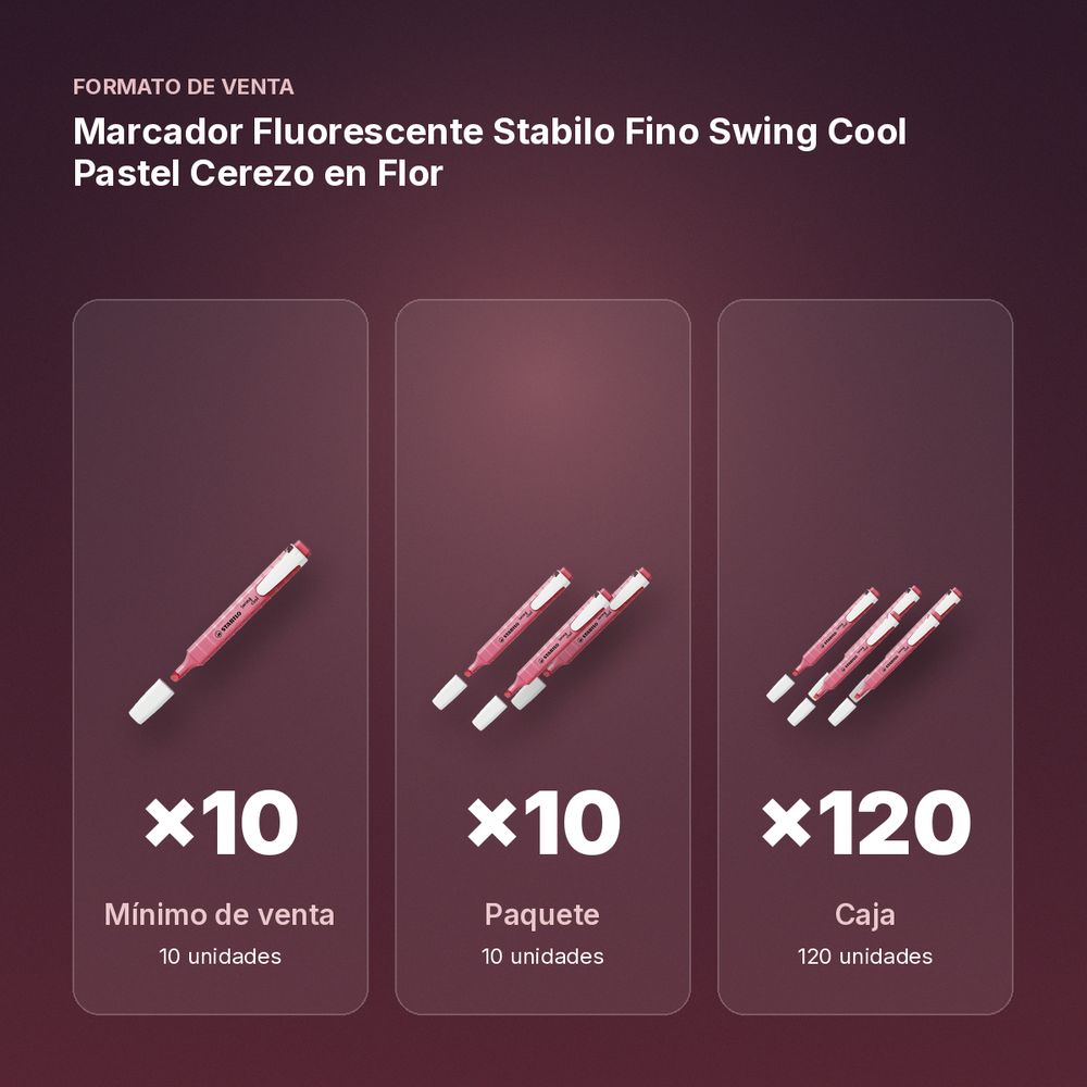 MARCADOR FLUORESCENTE STABILO FINO SWING COOL PASTEL CEREZO EN FLOR - formato de venta: paquete de 10, caja de 120