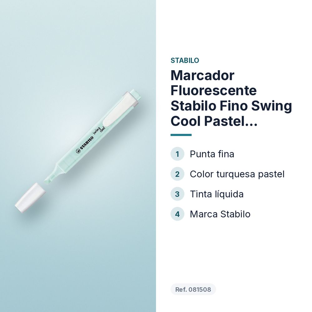 MARCADOR FLUORESCENTE STABILO FINO SWING COOL PASTEL TURQUESA - características principales