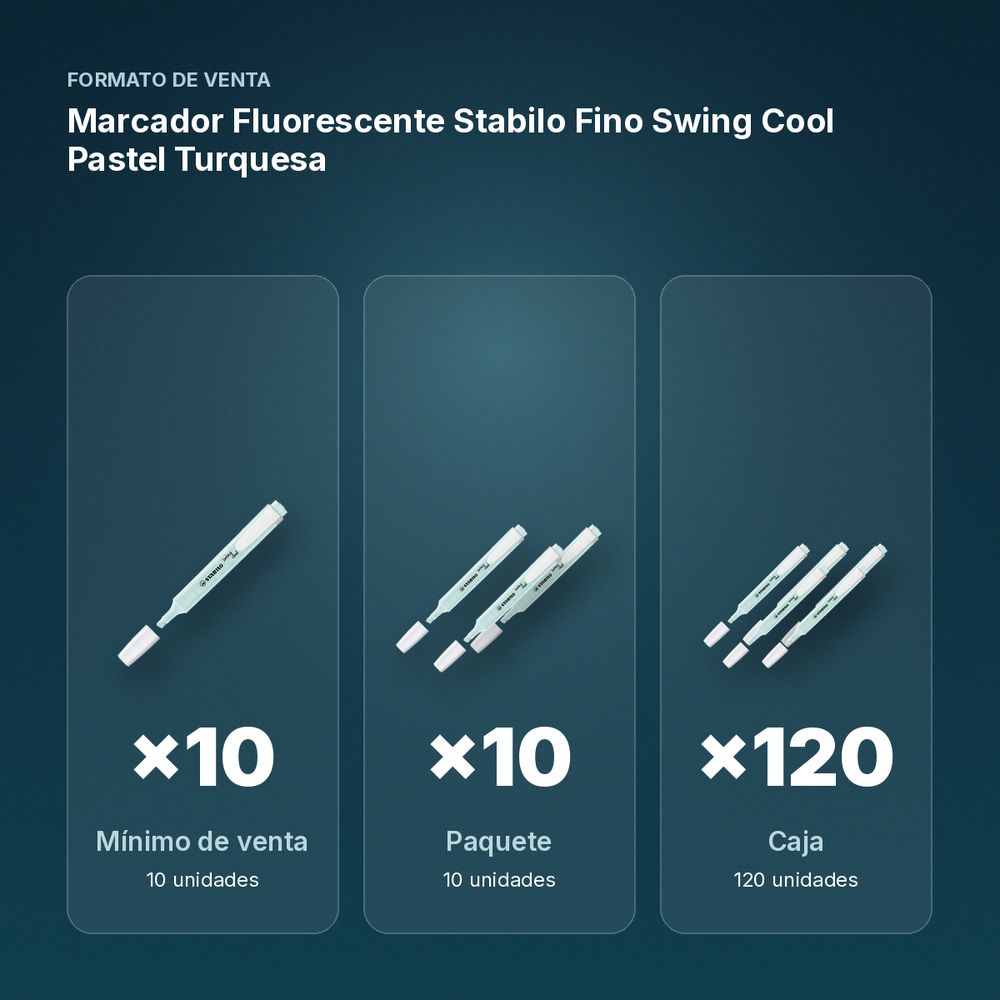 MARCADOR FLUORESCENTE STABILO FINO SWING COOL PASTEL TURQUESA - formato de venta: paquete de 10, caja de 120