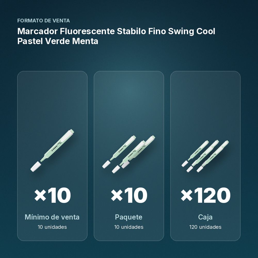MARCADOR FLUORESCENTE STABILO FINO SWING COOL PASTEL VERDE MENTA - formato de venta: paquete de 10, caja de 120