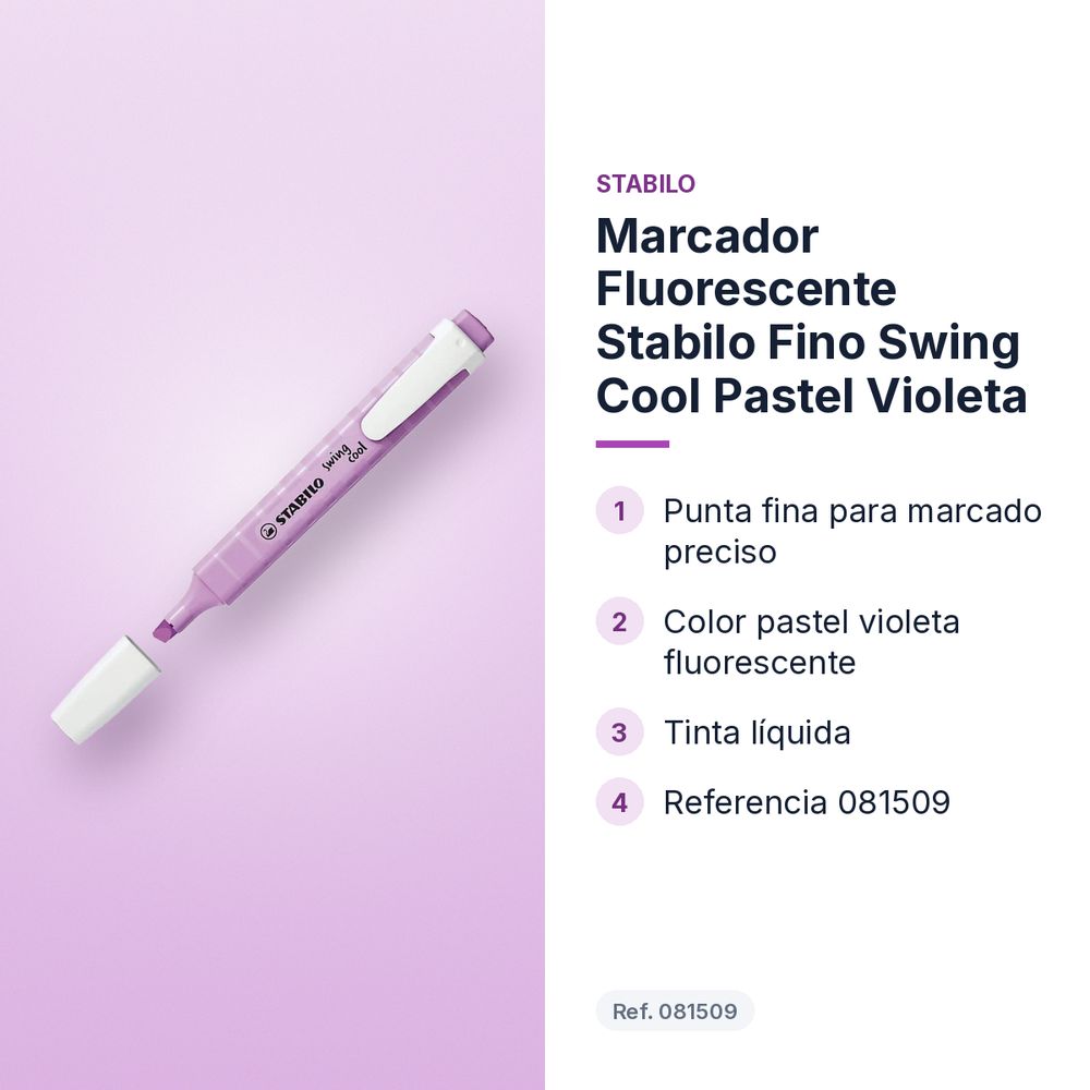 MARCADOR FLUORESCENTE STABILO FINO SWING COOL PASTEL VIOLETA - características principales