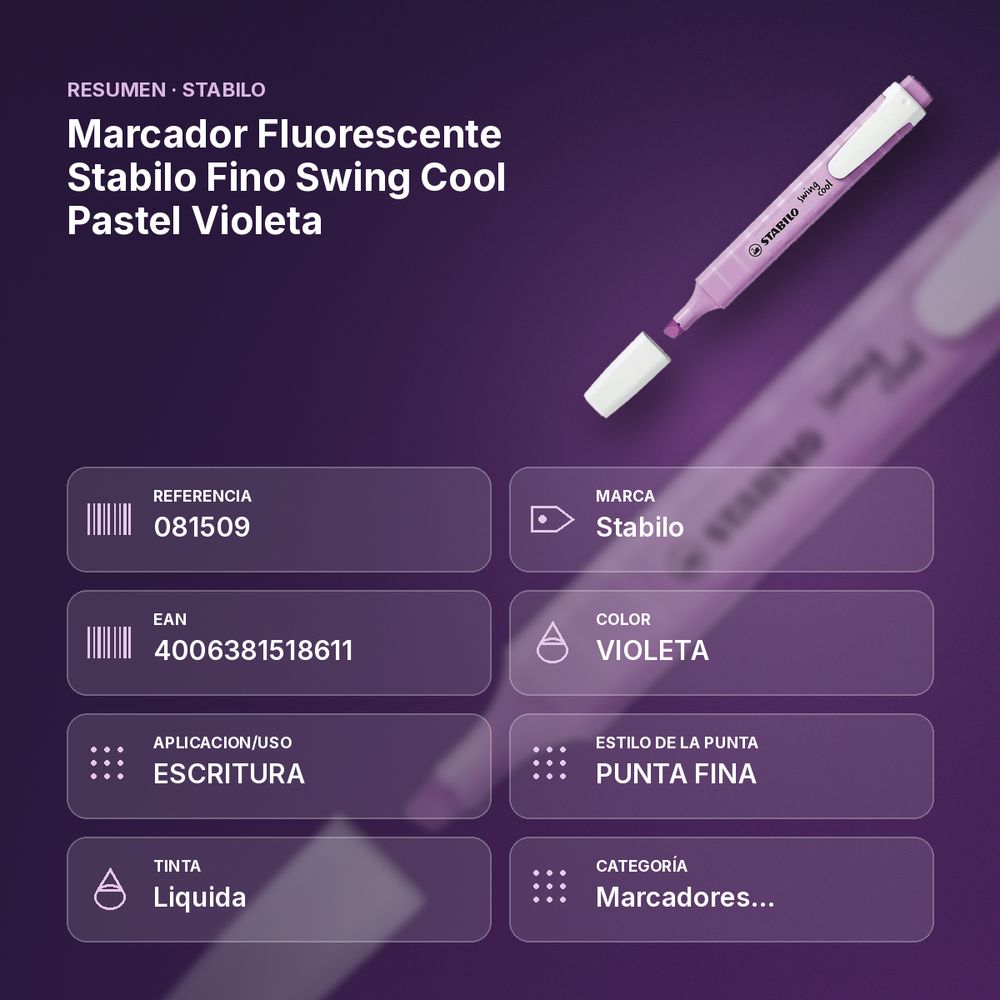 MARCADOR FLUORESCENTE STABILO FINO SWING COOL PASTEL VIOLETA - resumen de atributos