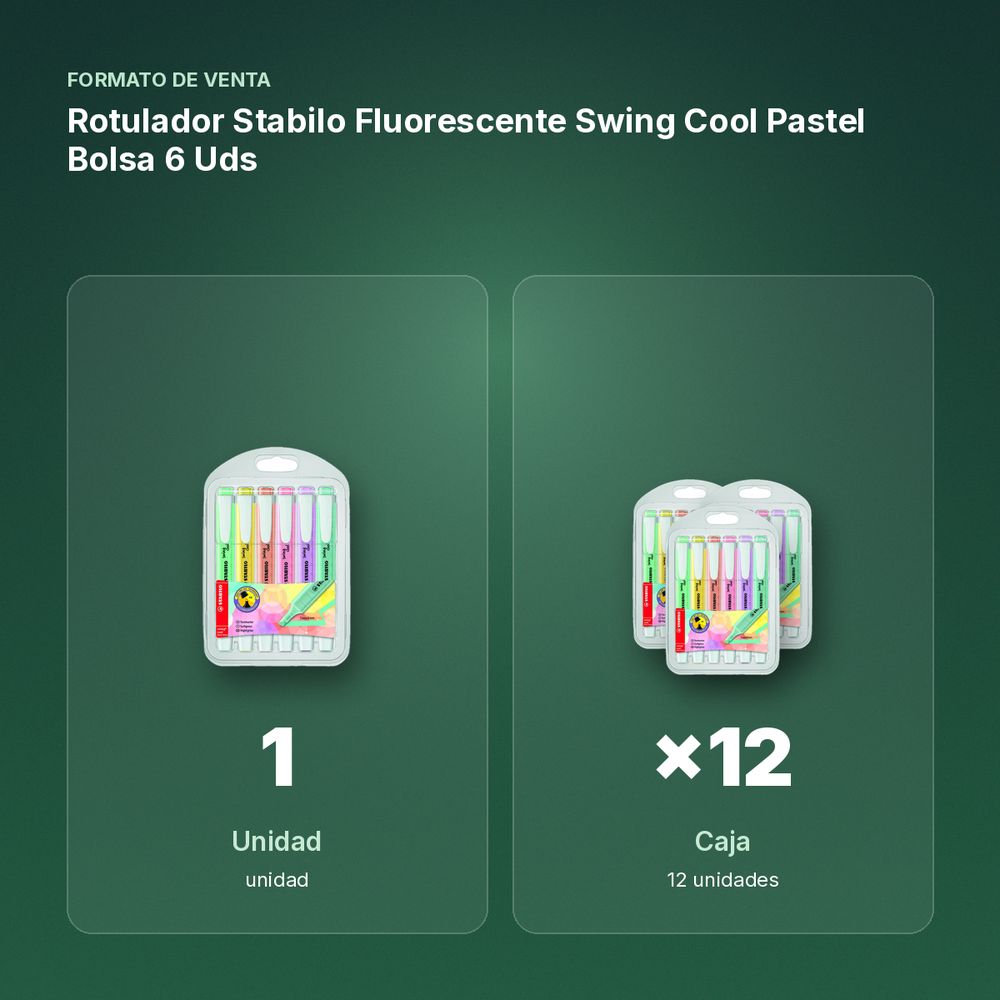 ROTULADOR STABILO FLUORESCENTE SWING COOL PASTEL BOLSA 6 UDS - formato de venta: caja de 12
