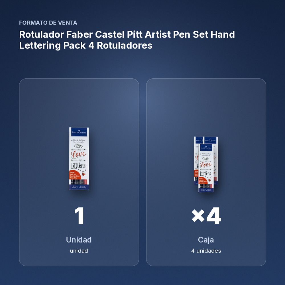 ROTULADOR FABER CASTEL PITT ARTIST PEN SET HAND LETTERING PACK 4 ROTULADORES - formato de venta: caja de 4