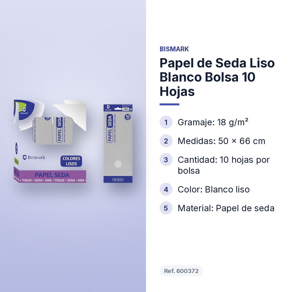 PAPEL DE SEDA LISO BLANCO BOLSA 10 HOJAS - características principales