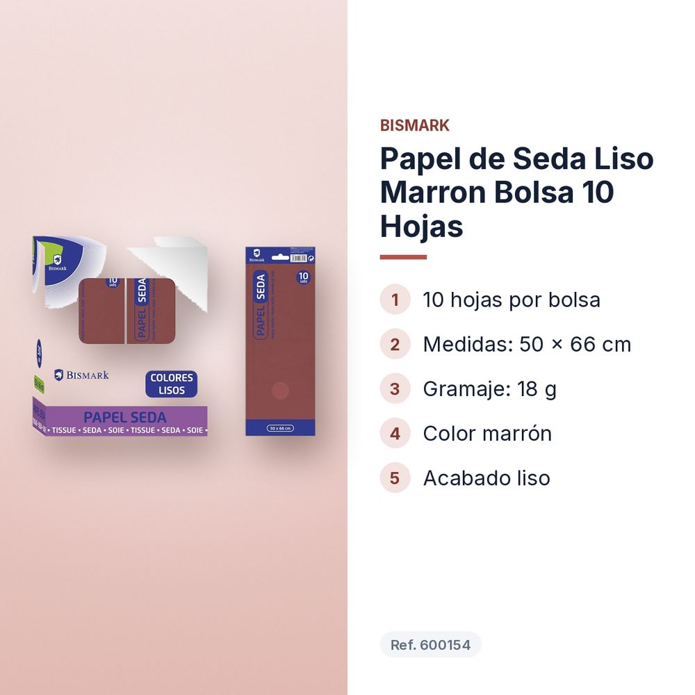 PAPEL DE SEDA LISO MARRON BOLSA 10 HOJAS - características principales