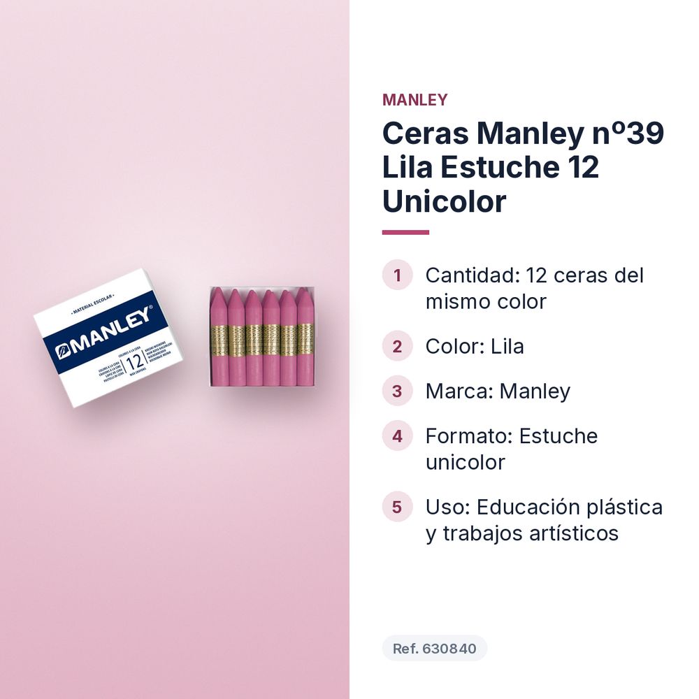 CERAS MANLEY Nº39 LILA ESTUCHE 12 UNICOLOR - características principales