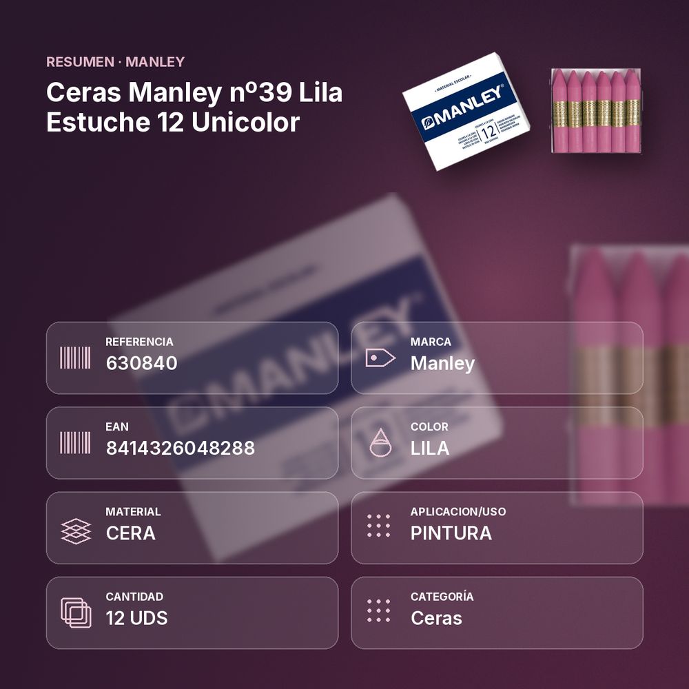 CERAS MANLEY Nº39 LILA ESTUCHE 12 UNICOLOR - resumen de atributos
