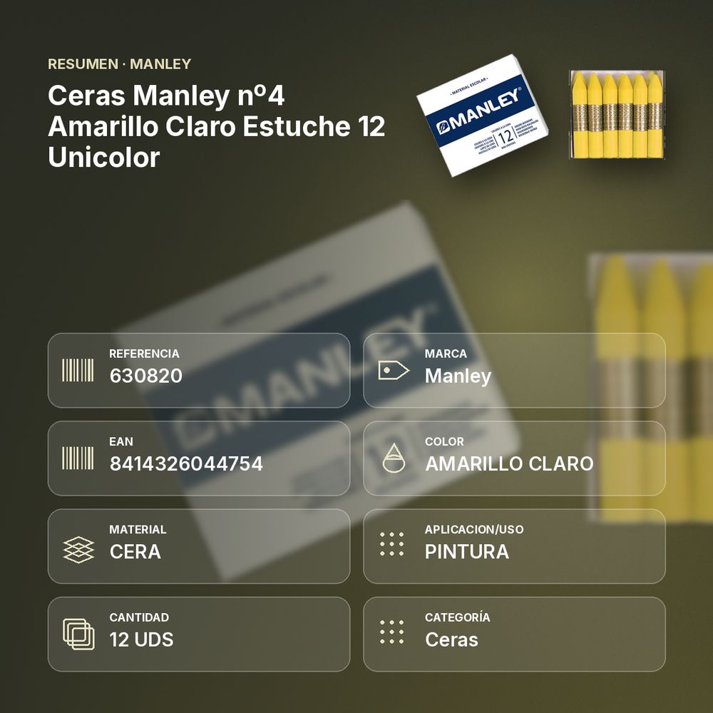 CERAS MANLEY Nº4 AMARILLO CLARO ESTUCHE 12 UNICOLOR - resumen de atributos