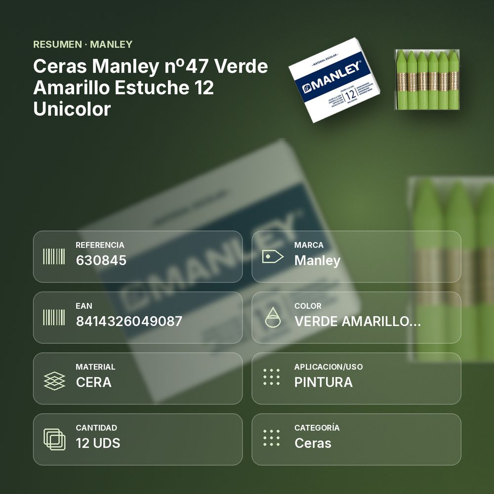 CERAS MANLEY Nº47 VERDE AMARILLO ESTUCHE 12 UNICOLOR - resumen de atributos