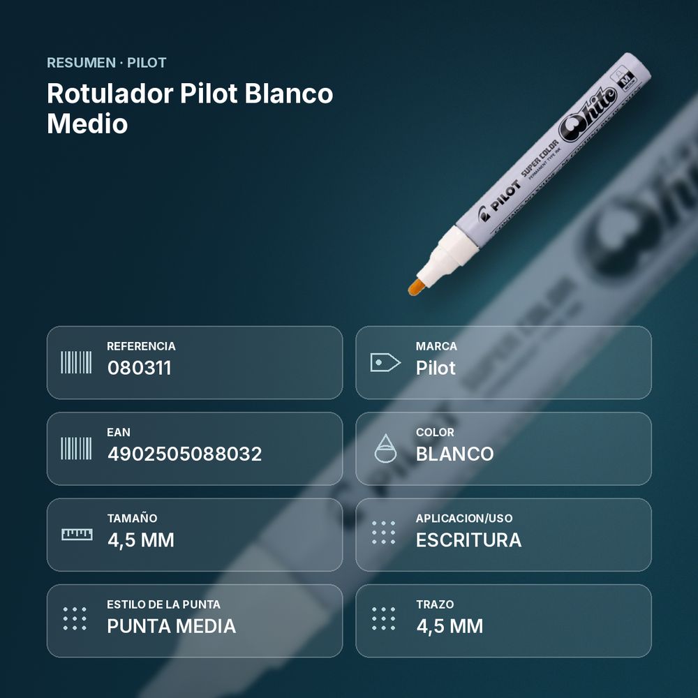 ROTULADOR PILOT BLANCO MEDIO - resumen de atributos