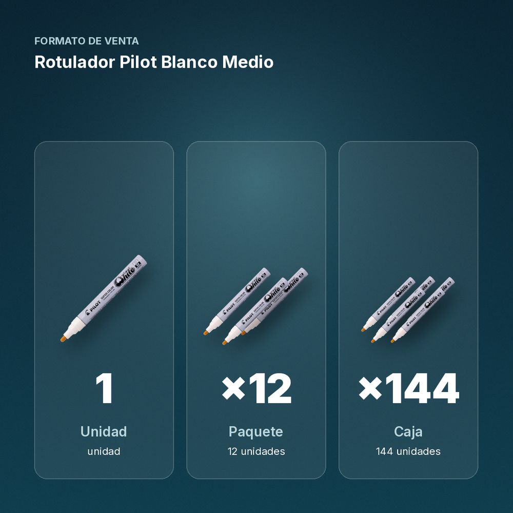 ROTULADOR PILOT BLANCO MEDIO - formato de venta: paquete de 12, caja de 144