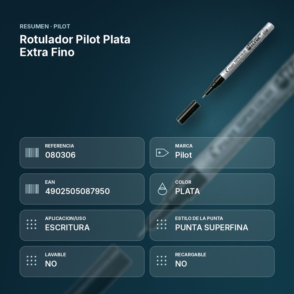 ROTULADOR PILOT PLATA EXTRA FINO - resumen de atributos
