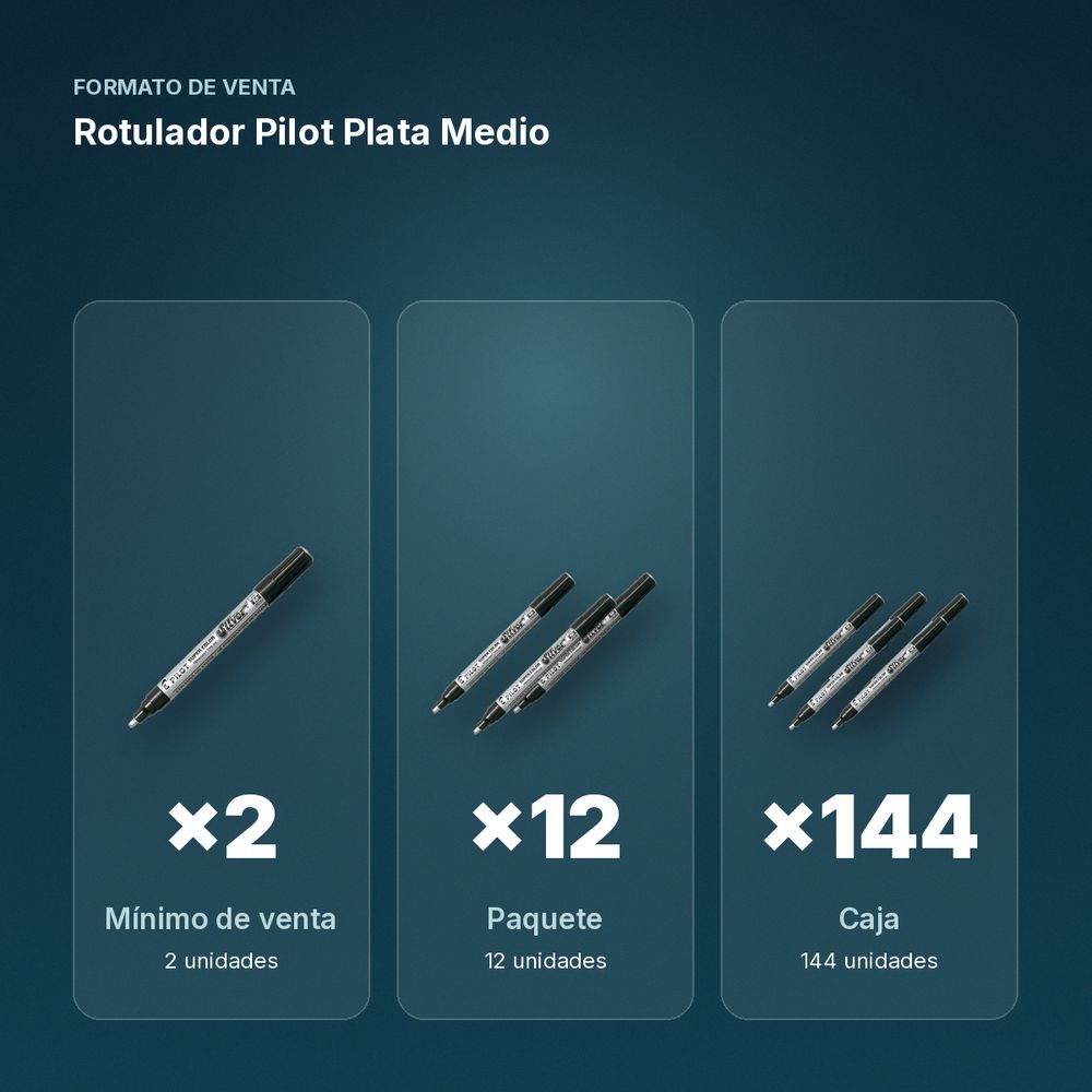 ROTULADOR PILOT PLATA MEDIO  - formato de venta: paquete de 12, caja de 144