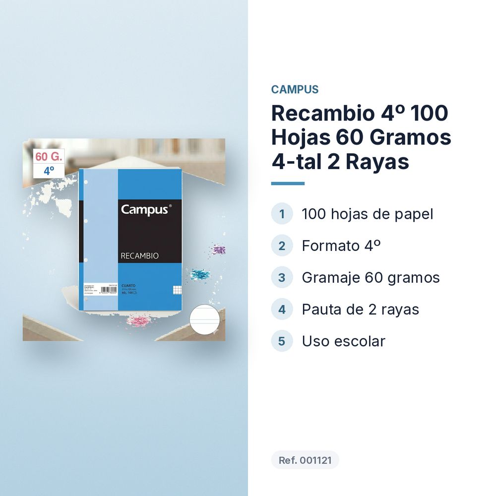 RECAMBIO 4º 100 HOJAS 60 GRAMOS 4-TAL 2 RAYAS - características principales
