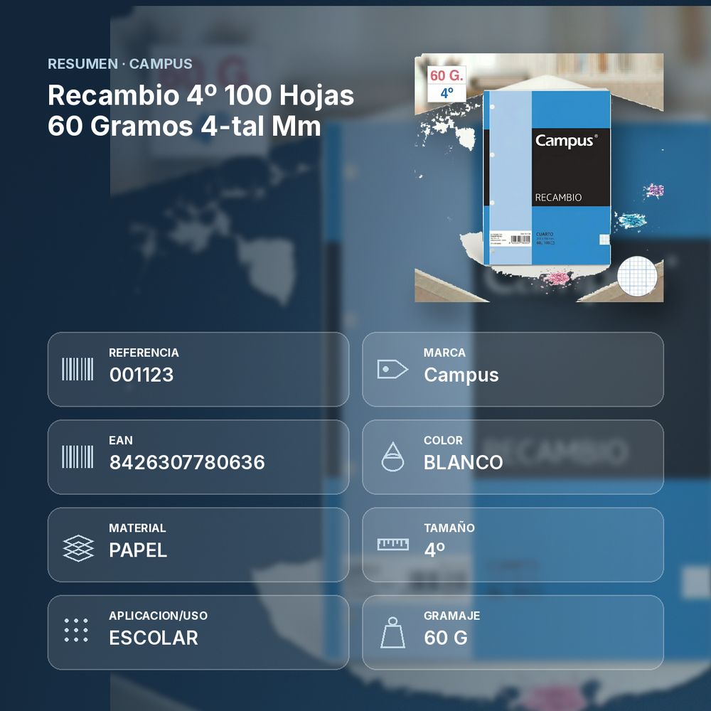 RECAMBIO 4º 100 HOJAS 60 GRAMOS  4-TAL MM - resumen de atributos
