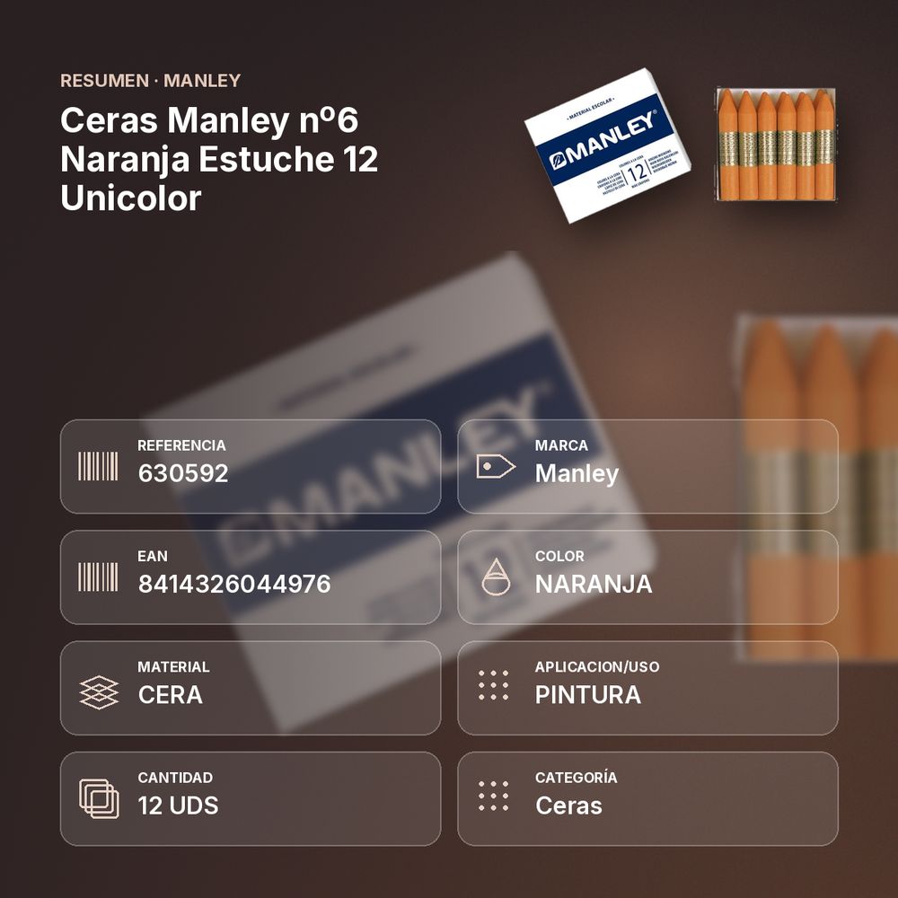 CERAS MANLEY Nº6 NARANJA ESTUCHE 12 UNICOLOR - resumen de atributos