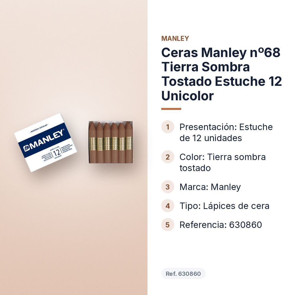 CERAS MANLEY Nº68 TIERRA SOMBRA TOSTADO ESTUCHE 12 UNICOLOR - características principales