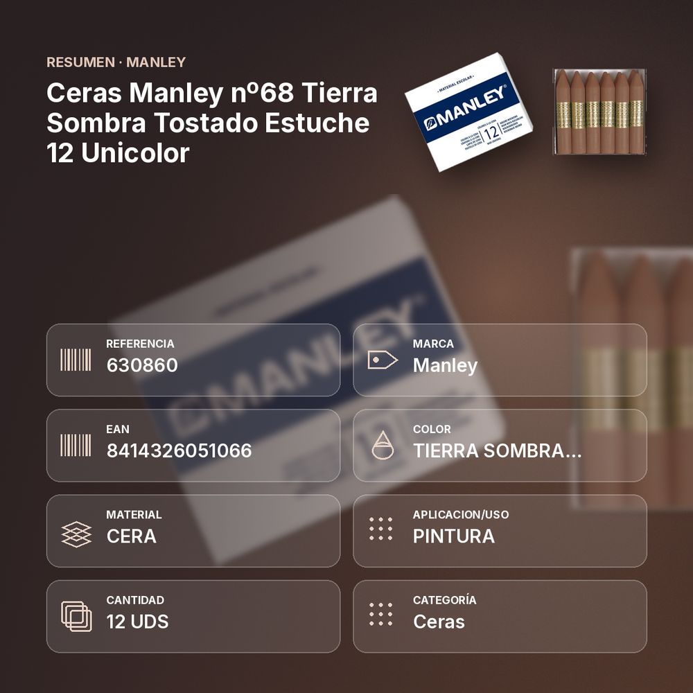 CERAS MANLEY Nº68 TIERRA SOMBRA TOSTADO ESTUCHE 12 UNICOLOR - resumen de atributos