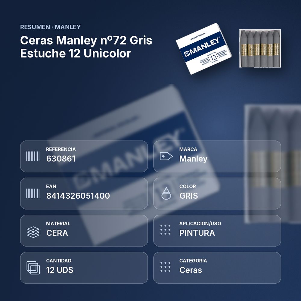 CERAS MANLEY Nº72 GRIS ESTUCHE 12 UNICOLOR - resumen de atributos