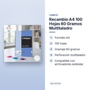 RECAMBIO A4 100 HOJAS 60 GRAMOS MULTITALADRO - características principales