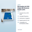 RECAMBIO A4 100 HOJAS  90 GRAMOS PAUTA 3,5M - características principales