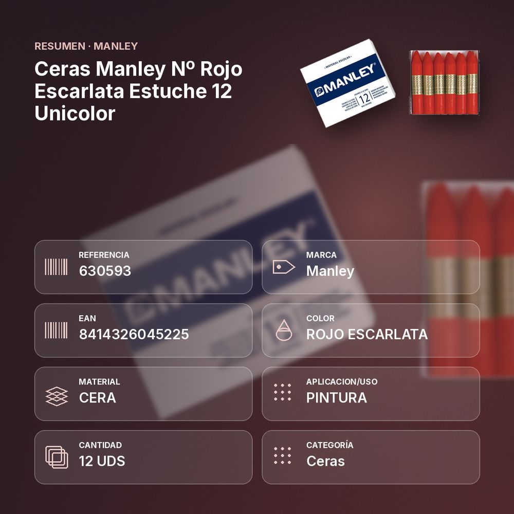 CERAS MANLEY Nº ROJO ESCARLATA ESTUCHE 12 UNICOLOR - resumen de atributos