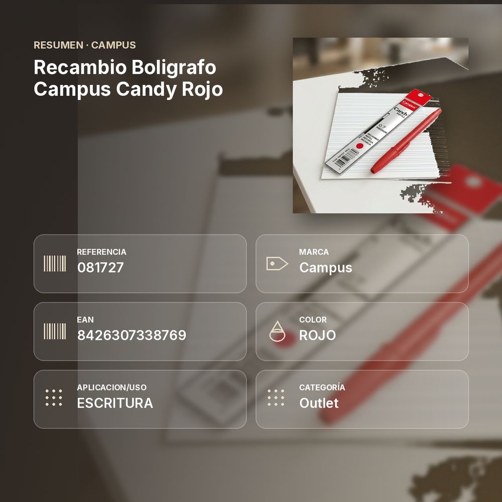 RECAMBIO BOLIGRAFO CAMPUS CANDY ROJO - resumen de atributos