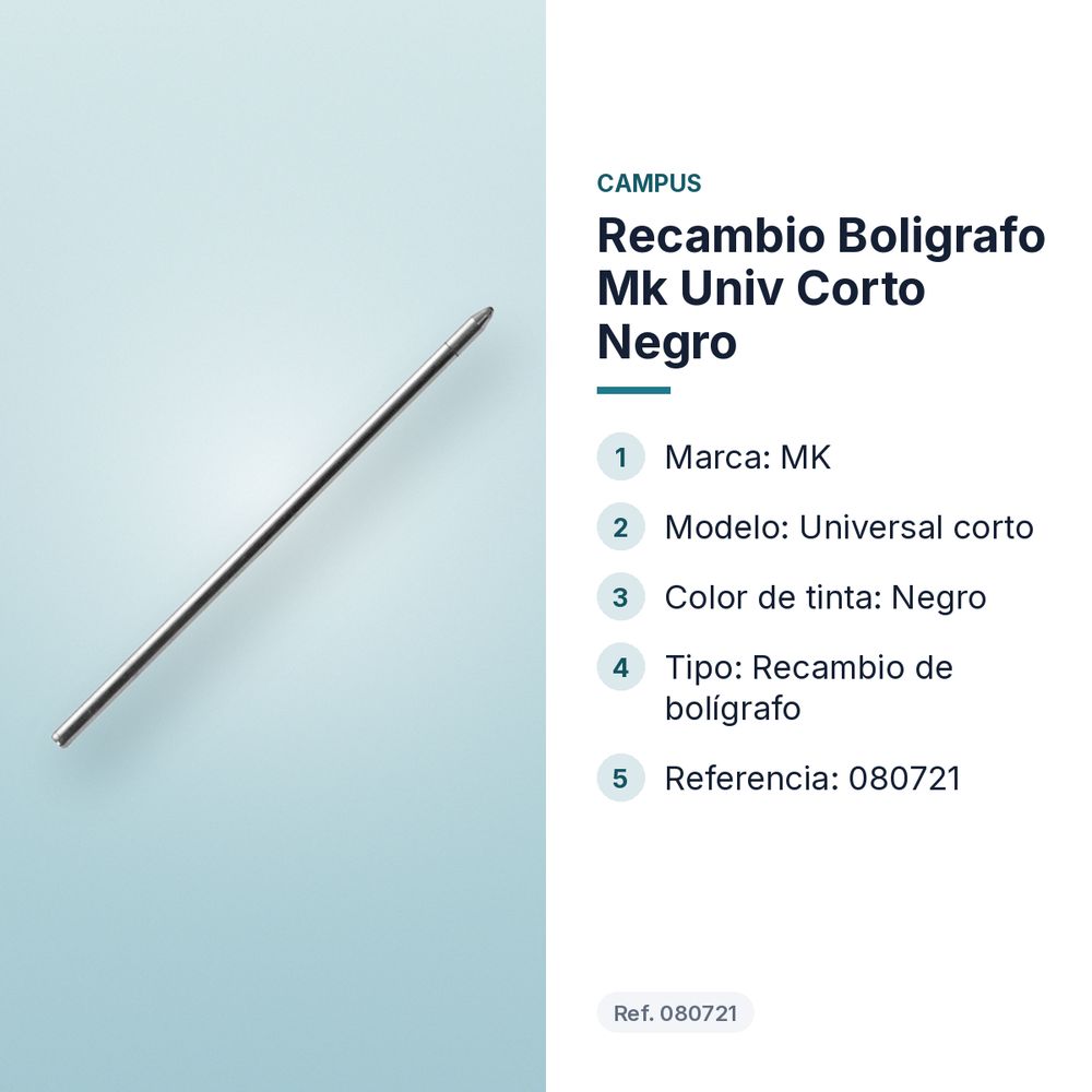 RECAMBIO BOLIGRAFO MK UNIV CORTO NEGRO - características principales